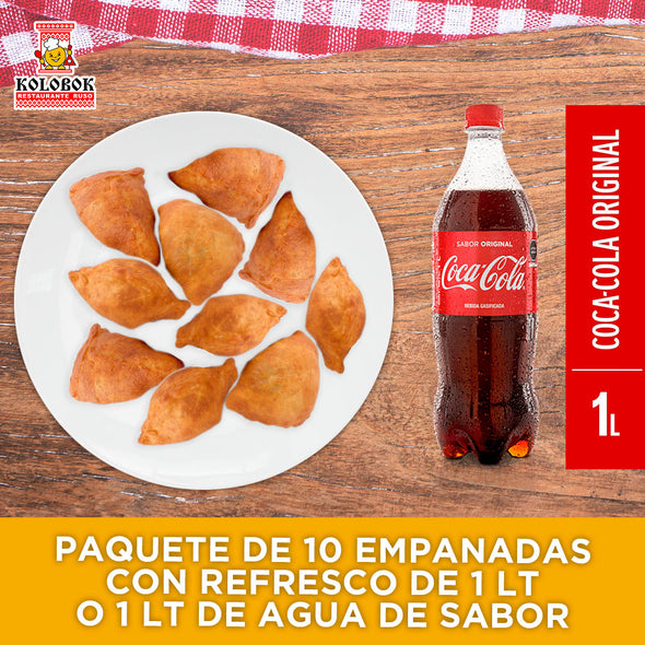PAQUETE 10 EMPANADAS + 1 LT AGUA O KOMPOT