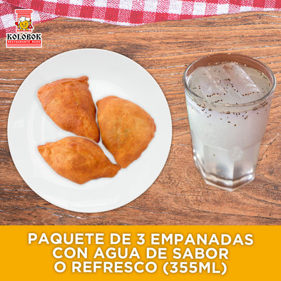 PAQUETE 3 EMPANADAS + AGUA O KOMPOT